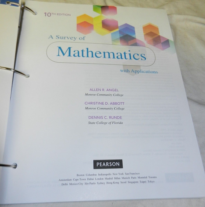A Survey of Mathematics with Applications A La Carte 10th Edition Textbook, used - Good