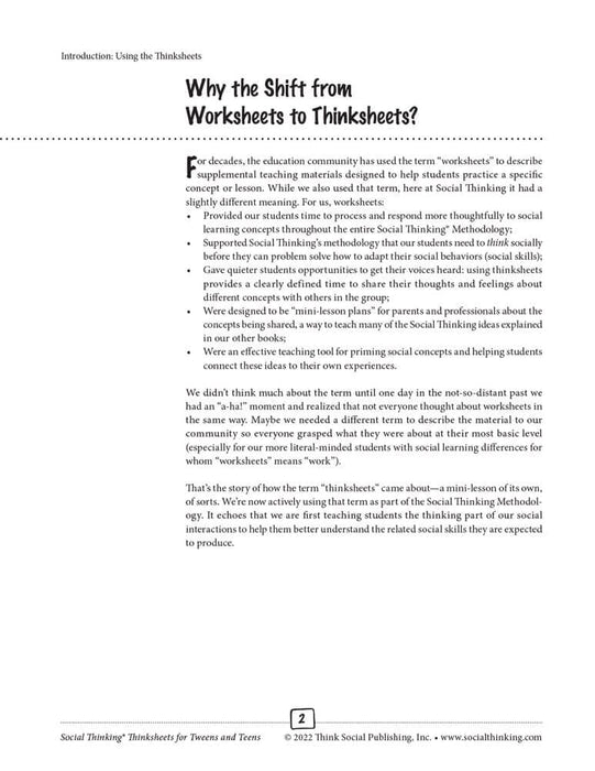 Social Thinking Worksheets for Tweens and Teens Learning to Read in-Between the Social Lines [Paperback] Michelle Garcia Winner - Very Good