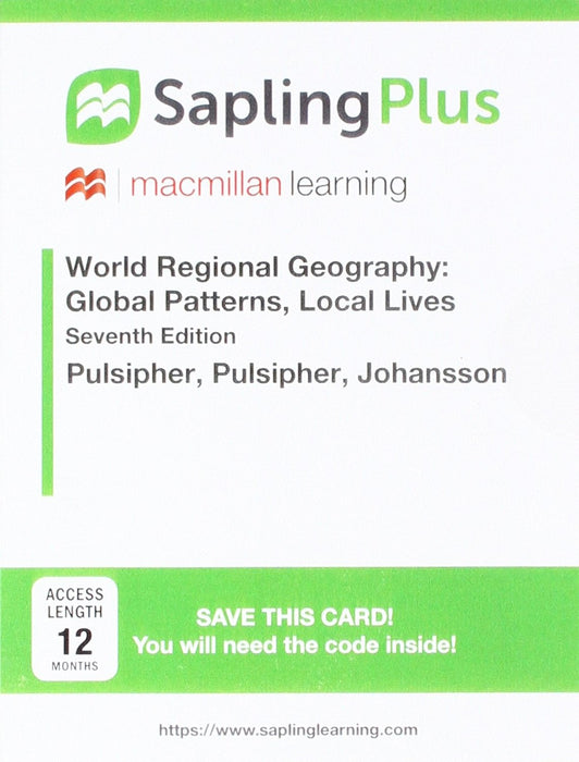 Saplingplus for Pulsipher's World Regional Geography With Subregions, Six Month Access Pulsipher, Lydia Mihelic; Pulsipher, Alex and Johansson, Ola - Like New