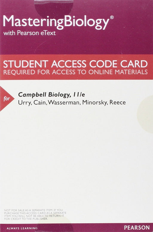 MasteringBiology with Pearson eText -- ValuePack Access Card -- for Campbell Biology Urry, Lisa A., Cain, Michael L., Wasserman, Steven A., Minorsky, Peter V., Reece, Jane B.