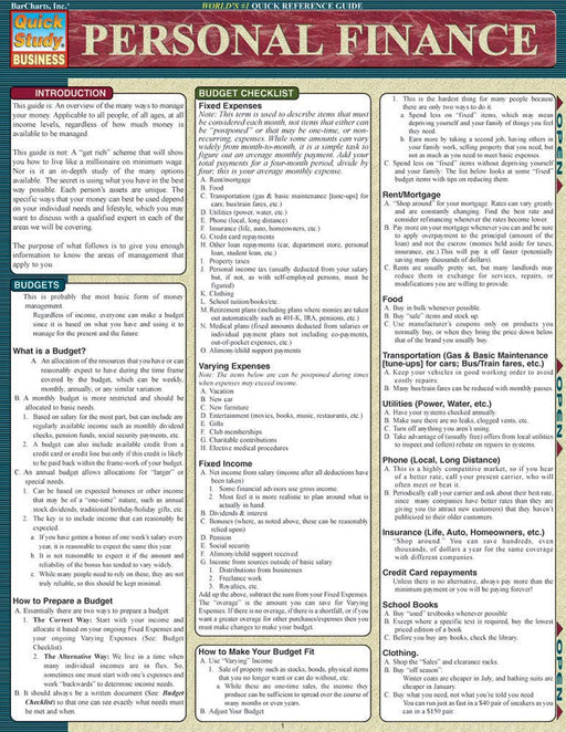 Personal Finance (Quick Study: Business) BarCharts, Inc.