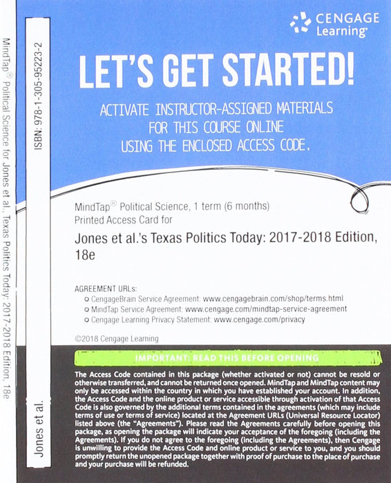 Bundle: Texas Politics Today 2017-2018 Edition, Loose-Leaf Version,18th + MindTap Political Science, 1 term (6 months) Printed Access Card Jones, Mark; Maxwell, William Earl; Crain, Ernest; Davis, Morhea Lynn and Wlezein, Christopher