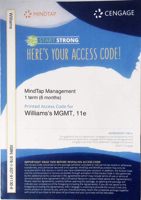 MindTap Management, 1 Term (6 Months) Printed Access Card for Williams' MGMT [Printed Access Code]