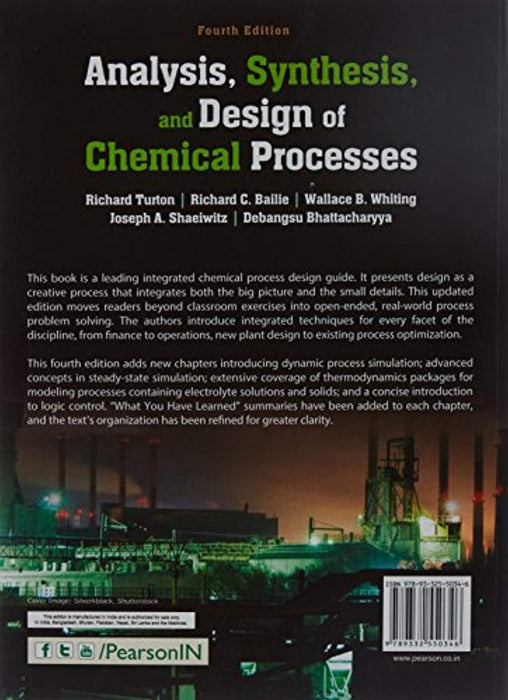 Analysis Synthesis and Design of Chemica, Paperback, 4th Edition by Turton (Used)