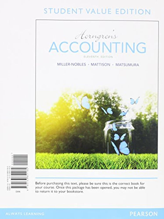 Horngren's Accounting, Student Value Edition, Loose Leaf, 11 Edition by Miller-Nobles, Tracie (Used)