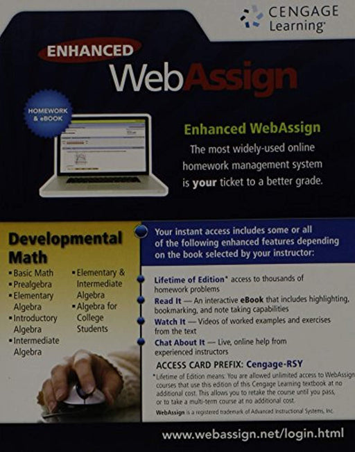 WebAssign, 1 term (6 months) Printed Access Card for Developmental Math, Single-Term Courses
