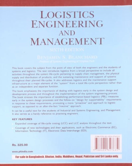 Logistics Engineering &amp; Management 6th Economy Edition, Paperback, Sixth Edition by Blanchard, Benjamin S. (Used)