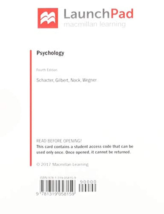 Loose-leaf Version for Psychology 4E &amp; LaunchPad for Psychology (Six Months Access), Loose Leaf, Fourth Edition by Schacter, Daniel L. (Used)
