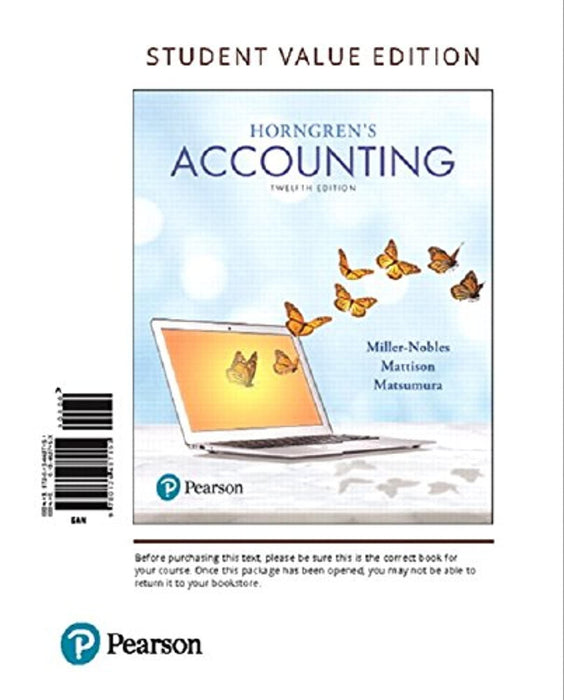 Horngren's Accounting, Student Value Edition Plus MyLab Accounting with Pearson eText -- Access Card Package, Misc. Supplies, 12 Edition by Miller-Nobles, Tracie (Used)