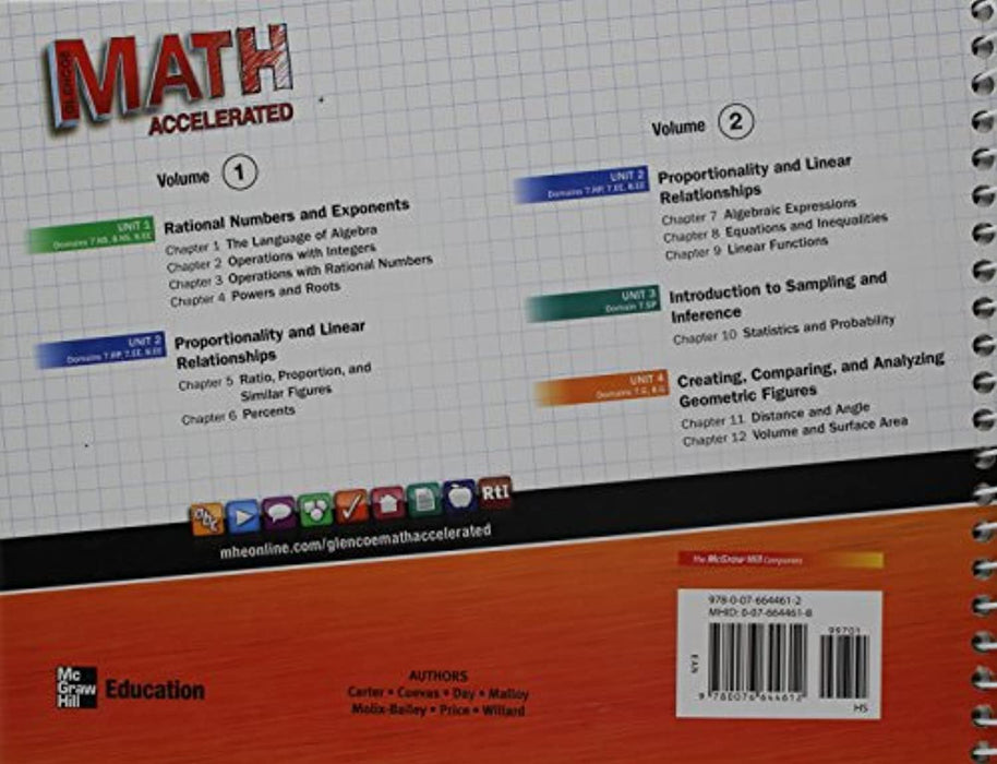 Glencoe Math Accelerated, a Pre-Algebra Program Volume 2 Teacher Walkaround Edition Common Core Edition Isbn 0076644618, Textbook Binding (Used)